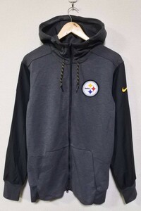 NFL NIKE STEELERS ナイキ スティーラーズ ポリエステル パーカー size S グレー系 ツートン ロゴ刺繍 ワッペン