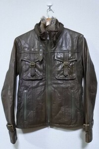 TORNADO MART トルネードマート レザージャケット 山羊革 ラビットファー size M カーキ系 ゴートレザー