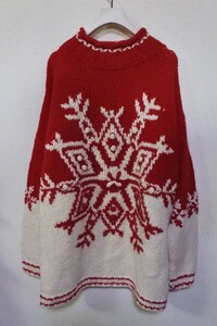 80's-90's EXPRESS TRICOT ウール ニット ローゲージ セーター ロールネック size L ノルディック 雪柄 香港製