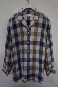 Aquascutum アクアスキュータム 長袖 リネンシャツ ジャケット size S チェック柄 スコットランド製 麻100％