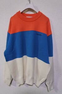 Paradiso パラディーゾ ウール ニット セーター size L オレンジ×ターコイズ×生成り 日本製 ゴルフ