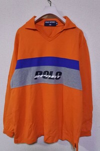 90's POLO SPORT ポロスポーツ L/S シャツ 長袖 鹿の子 襟付き size M オレンジ ビッグロゴ