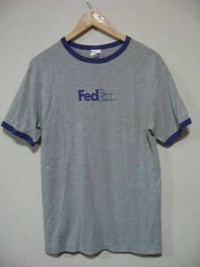 00's FedEx フェデックス リンガー Tシャツ size M グレー×パープル ロゴプリント