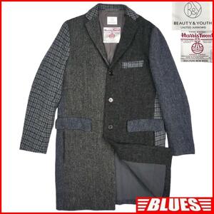 即決★BEAUTY&YOUTH Harris Tweed 別注★メンズM チェスターコート ビューティーアンドユース ハリスツイード ユナイテッドアローズ