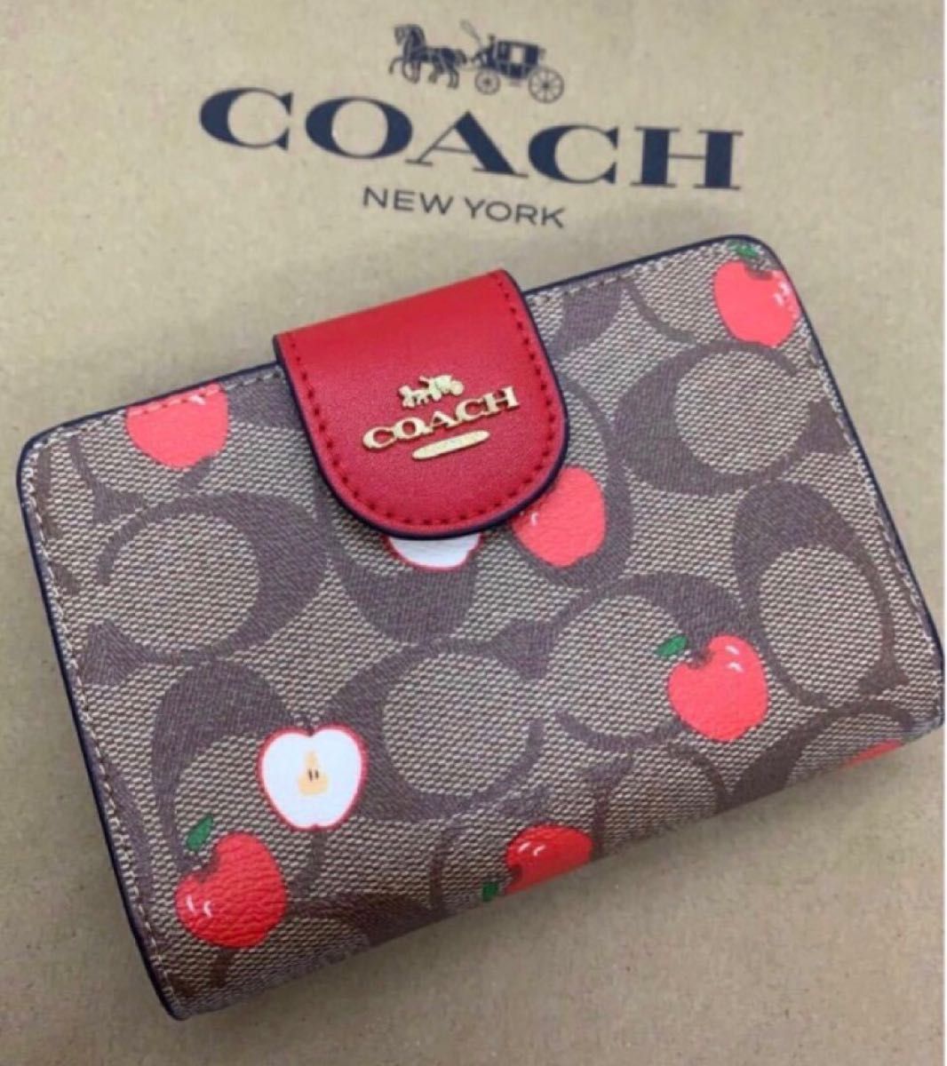 コーチ COACH 新品未使用 二つ折り財布 シグネチャー アップルプリント
