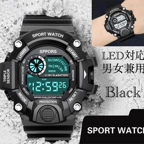 スポーツ腕時計　腕時計　時計　デジタル式 LED デジタル腕時計　デジタル 自転車　スポーツ　ブラック