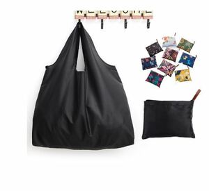 ブラック　超ビッグサイズ 58×68㎝　エコバッグ　折りたたみ　ショッピングバッグ　買物袋　 ポリエステル　トート　バッグ