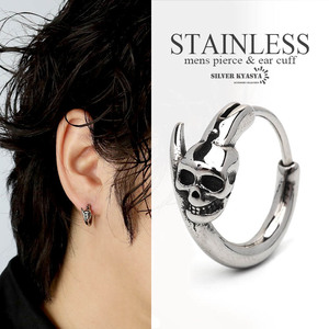  stainless steel hoop earrings men's Skull skull earrings silver metal allergy one-side ear one point 