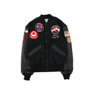 ビンテージ 90s delong yin yang wool leather varsity jacket 黒 スタジャン バーシティ ジャケット 陰陽 レザー スタジアム ジャンパー