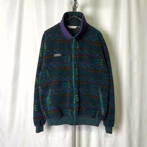 USA製 90s Columbia 総柄 フリース ジャケット L グリーン パープル ノルディック 幾何学 コロンビア 80s 00s 古着 オールド ビンテージ