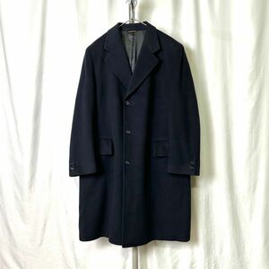 70s BASKIN カシミア100% コート L-XL ネイビー チェスター フィールド カシミヤ 60s 80s 90s OLD 古着 オールド ビンテージ