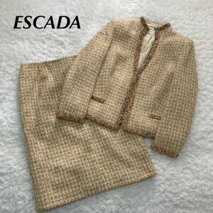 ESCADA エスカーダ　セットアップ　ツイード　ラメ　ジャケット　スカートスーツ上下　ベージュ系　38 L相当　レディース　大きいサイズ