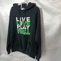 zcl-f35♪US古着Live Love Play バレーボールユニセックス カレッジ パーカー★プリントパーカー USサイズM(日本サイズL)ブラック_画像3