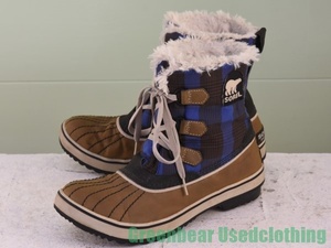 T582◆レディース【ソレル SOREL】ショートブーツ 青チェック×茶 26cm