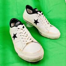 即決 日本製 約25cm converse ONE STAR J レザー ホワイト コンバース ワンスターJ メンズ スニーカー_画像3