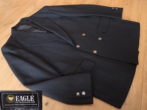 EAGLE イーグル 秋冬 ウール フランネル ダブル 黒 ブラック ブレザー テーラード ジャケット 銀釦 飾釦 サイズ XL相当