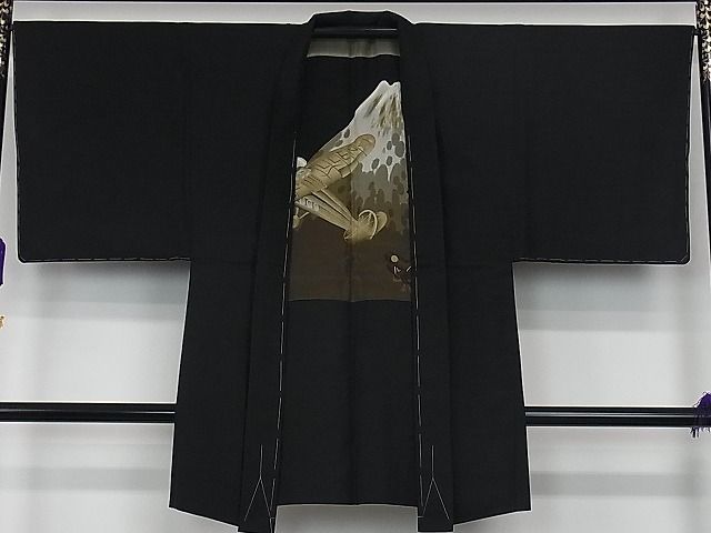 着物 黒 羽織り 道中着 正絹 未使用しつけ付き 美品 桜染め刺繍 紋無し
