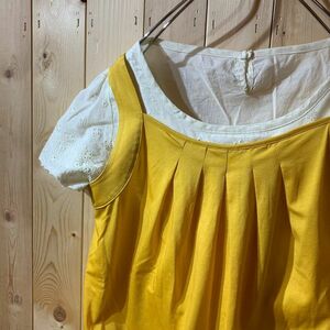 [KY126] short sleeves tops white × yellow lady's pohs 