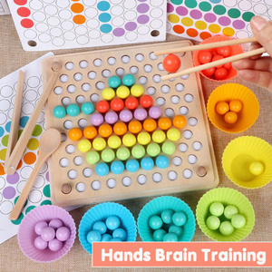 I229★子供のおもちゃ モンテッソーリ 木製 手 脳 トレーニング クリップ ビーズ パズル ボード 数学 ゲーム 赤ちゃん 幼児教育 玩具
