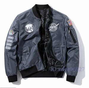 R776☆新品春夏フライトジャケット メンズスタジャン 両面着 ワッペン 紳士 野球服ゆったり ブルゾン アウトドア アメカジ 灰