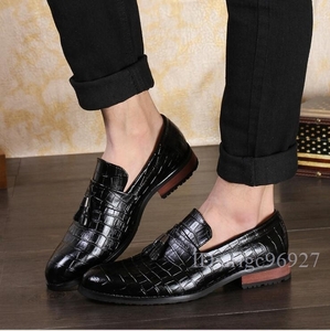 G485★クロコダイル ビジネスシューズ メンズ キルティタン レザーシューズ 紳士靴 ブラック 3色 24～27.0cm 黒