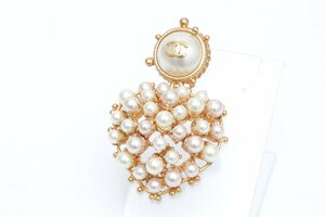 1T456☆シャネル CHANEL☆ ココマーク ハート フェイクパール ヴィンテージ ブローチ 02P 美品 【ニューポーン】