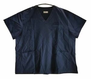 CH2703* new goods nurse clothes V neck double pocket ( left .* right front ) right shoulder snap hem fish tail 5L size navy postage 350 jpy 