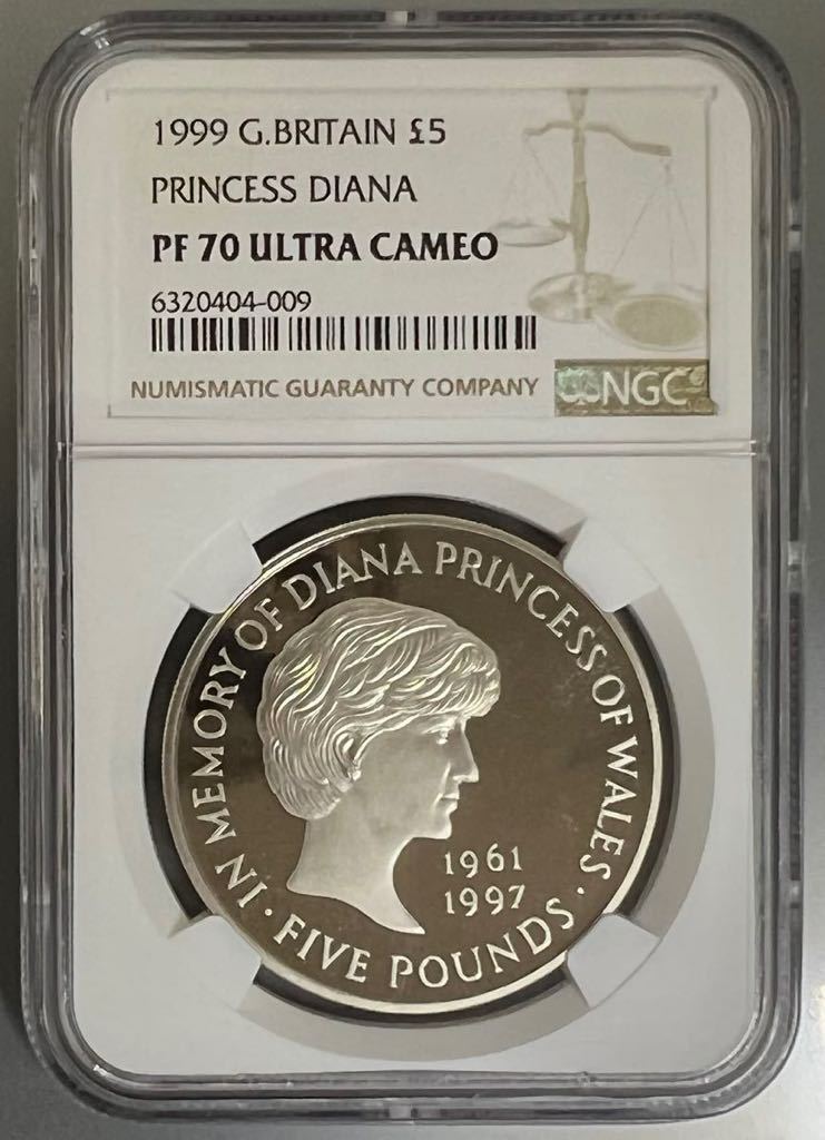 すぐ発送可能! 1999 ダイアナ追悼 5ポンド プルーフ銀貨 NGC PF68UC
