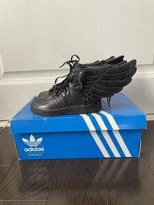 【希少】未使用 adidas × JEREMY SCOTT アディダス ジェレミースコット 靴 ハイカットスニーカー 黒 ブラック エナメル キッズ