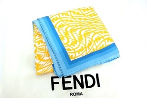 FENDI フェンディ ズッカ柄　シルク 大判スカーフ イエロー×ブルー