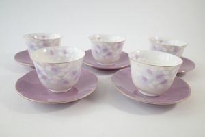 美品 宇野千代 大吉窯 湯5客 茶托5枚 金彩 金縁 花文