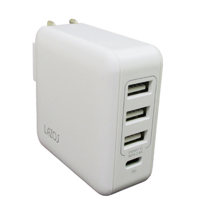 AC充電器 4ポート PD32w AC-USB充電 Type-C/A ホワイト Lazos L-AC4-W/0293/送料無料
