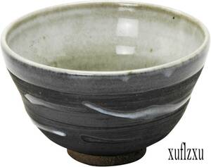 美濃焼 抹茶碗 碗形 茶碗 黒釉青流し 日本製
