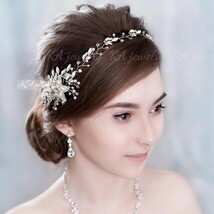 シルバー ヘアアクセサリー パール ウェディング ヘッドドレス 結婚式 ティアラ 髪飾り ブライダルアクセサリー 挙式 パーティー ドレス に_画像3