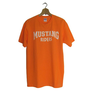 GILDAN プリントTシャツ MUSTANG RIDERS オレンジ色 メンズ Mサイズ ティーシャツ 古着 USED tee tシャツ ユーズド #n-86