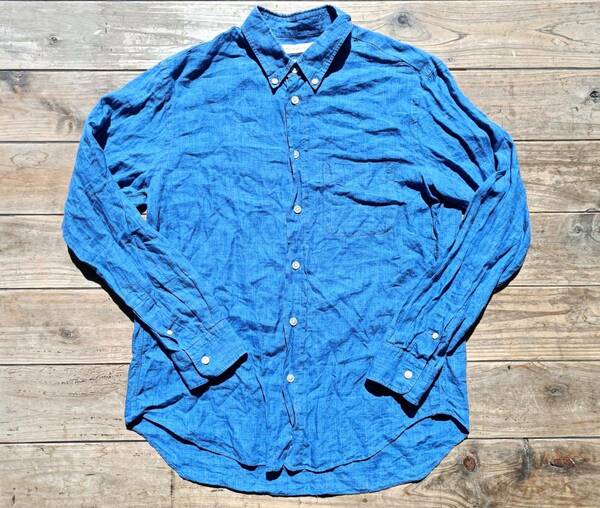 送料無料♪イール EEL Products フレンチリネン長袖BDシャツ size M ブルー 100% 麻 FRENCH LINEN 日本製 美品 