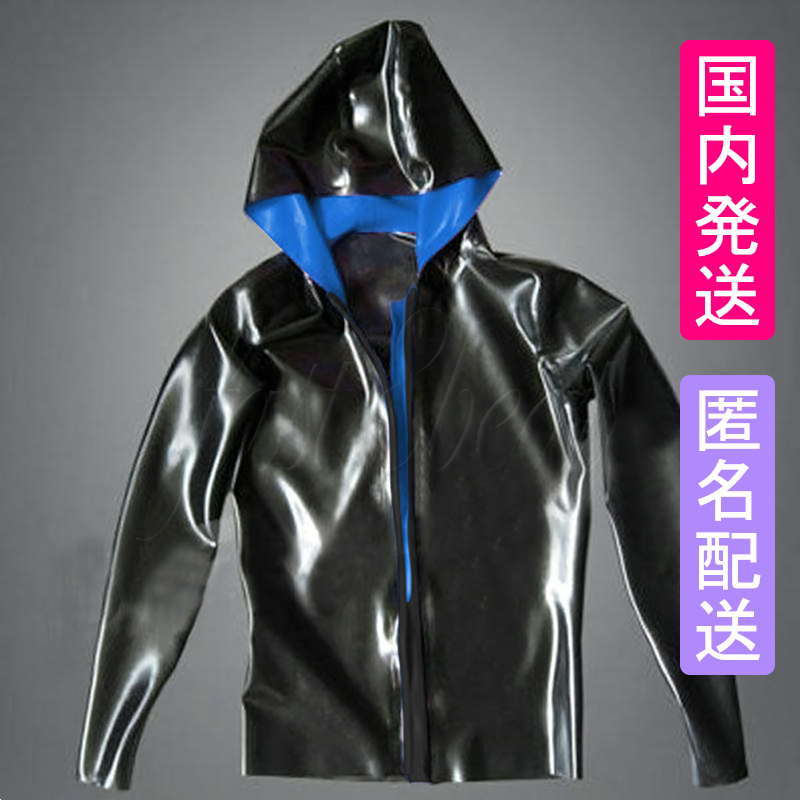 ①ラテックス製マスク一体5本指ソックス全身スーツ☆黒☆男性S