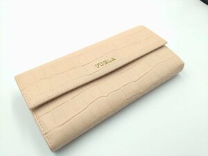  unused goods FURLA/ Furla lady's long wallet type pushed . leather long wallet pink series 