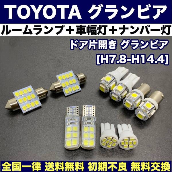 ドア片開き グランビア 適合パーツ ウェッジ球セット T10 LED ルームランプ+ナンバー灯+スモールライト ホワイト トヨタ