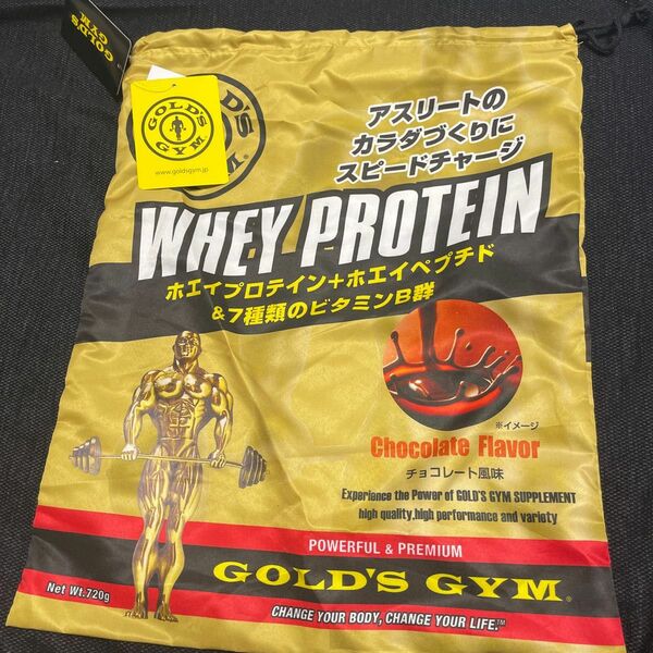 ホエイプロテイン ゴールドジム　フィットネスクラブ『ＧＯＬＤ’Ｓ　ＧＹＭ』のプロテインパッケージ柄ビック巾着