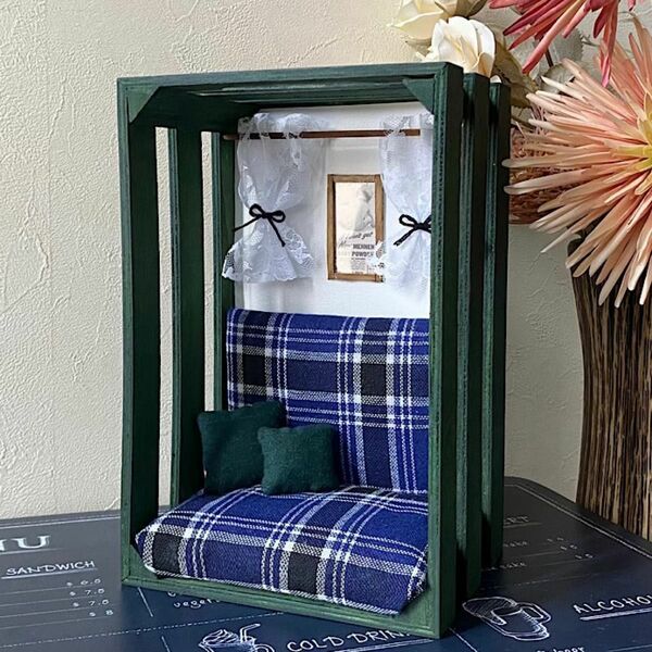 木製ソファーBox*:・ ハンドメイド　ミニチュアソファー　ドールソファー　ドールハウス　ミニチュア家具　ミニチュア雑貨