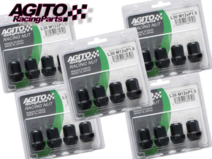 【20本】AGITO レーシングナット L30 17HEX M12xP1.5 クロモリ製 全長30mm 60°テーパー座 貫通ショートタイプ/トヨタ レクサス マツダ