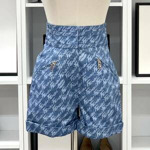 6116 Fendi cotton Logo high waist short pants light blue 