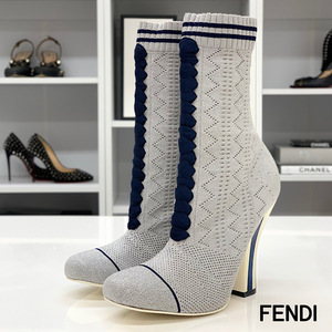 6070 Fendi knitted lame short boots silver 