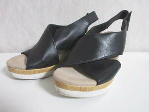 コレクション by クラークス Clarks レザー サンダル ウェッジソール 黒 ブラック 23.5 hj574