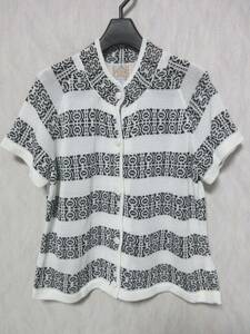  alpaca Royal ALPACA ROYAL cotton knitted short sleeves cardigan white black S kn681