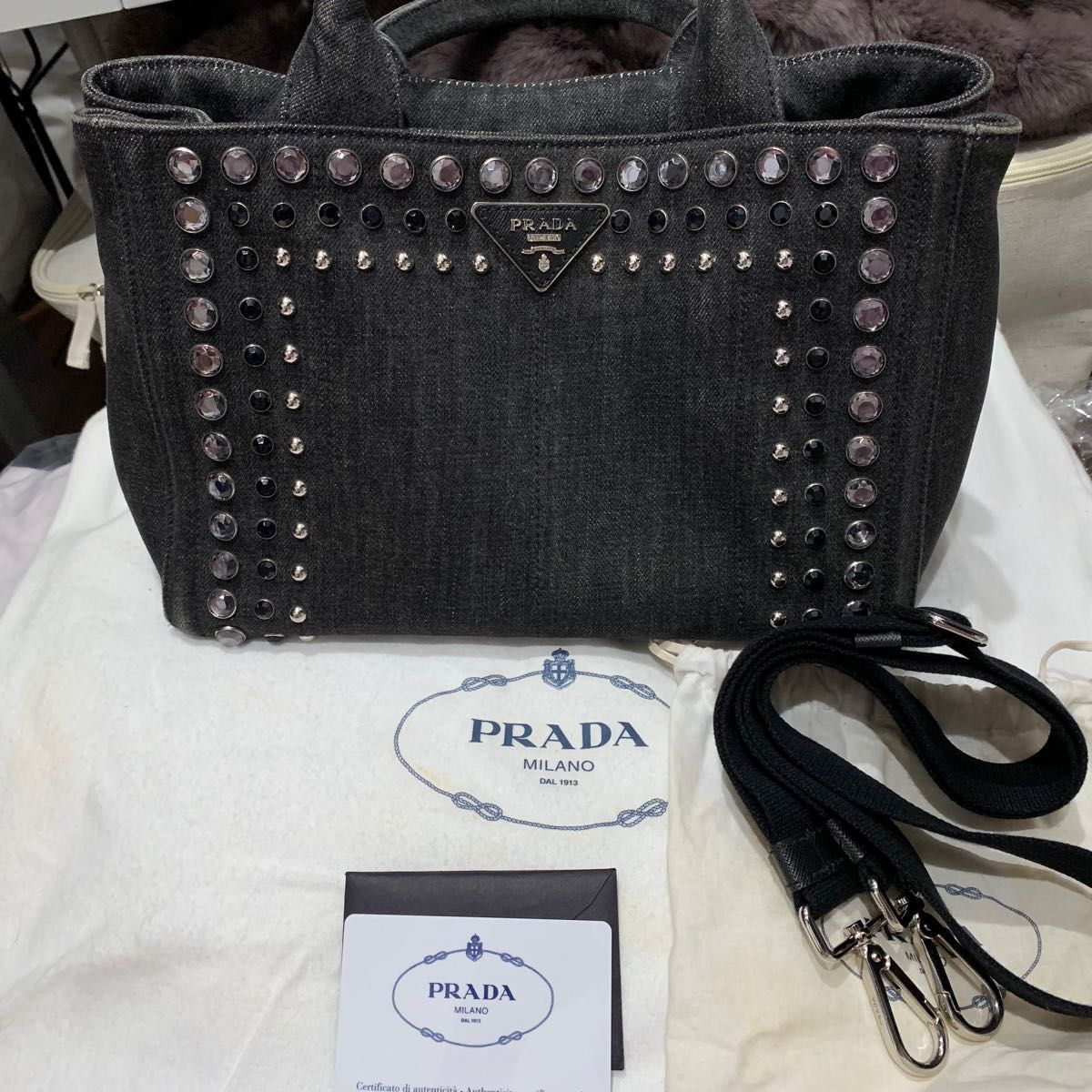 在庫あり/即出荷可】 PRADA - 美品 プラダ カナパ ビジュー トート ...