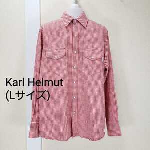  beautiful goods *Karl Helmut Karl hell m long sleeve shirt embroidery Western men's (L size ) white / red check 