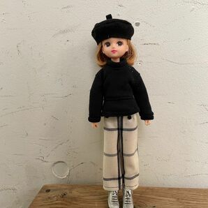 L23009 リカちゃん ブライス　ハンドメイド 服　チェックマリンパンツ　フリルスウェット　コーデ