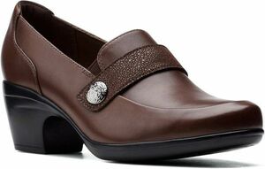 Clarks 24.5cm туфли-лодочки каблук 6cm темно-коричневый soft подошва кожа Loafer офис ботинки формальный сандалии RRR81